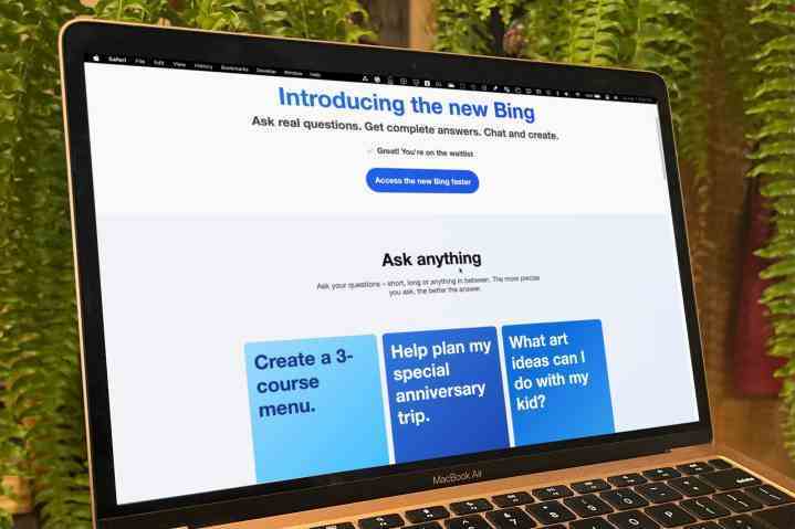 Yeni Bing sohbet önizlemesi bir MacBook'ta bile görülebilir.