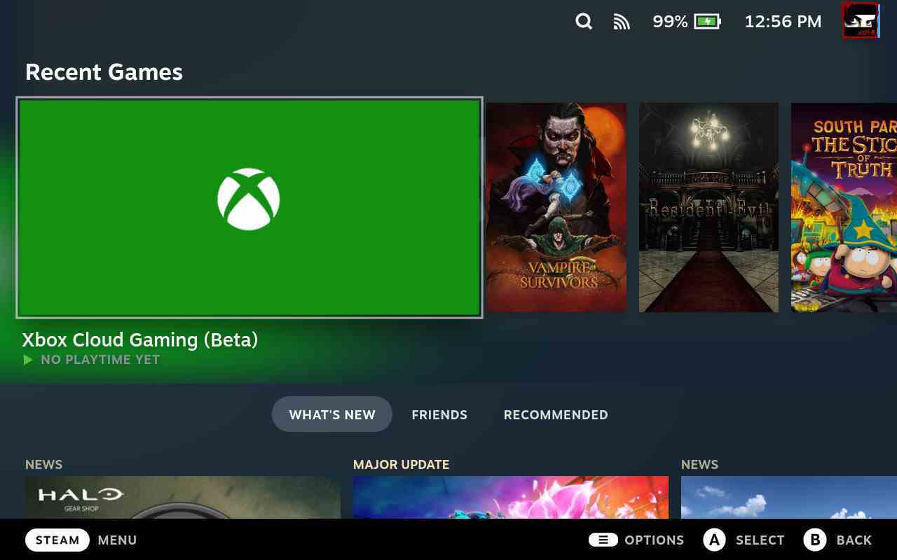 Bir Steam Destesine yüklenen Xbox Cloud Gaming beta