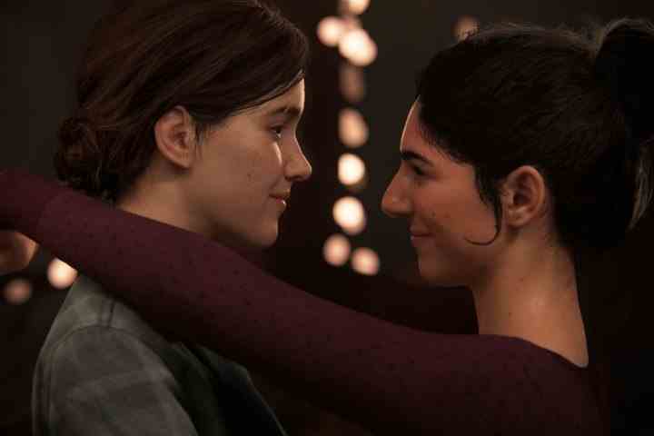 Ellie ve Dina'nın birbirleriyle yavaş dans ettiği The Last of Us Part 2'den bir ekran görüntüsü.