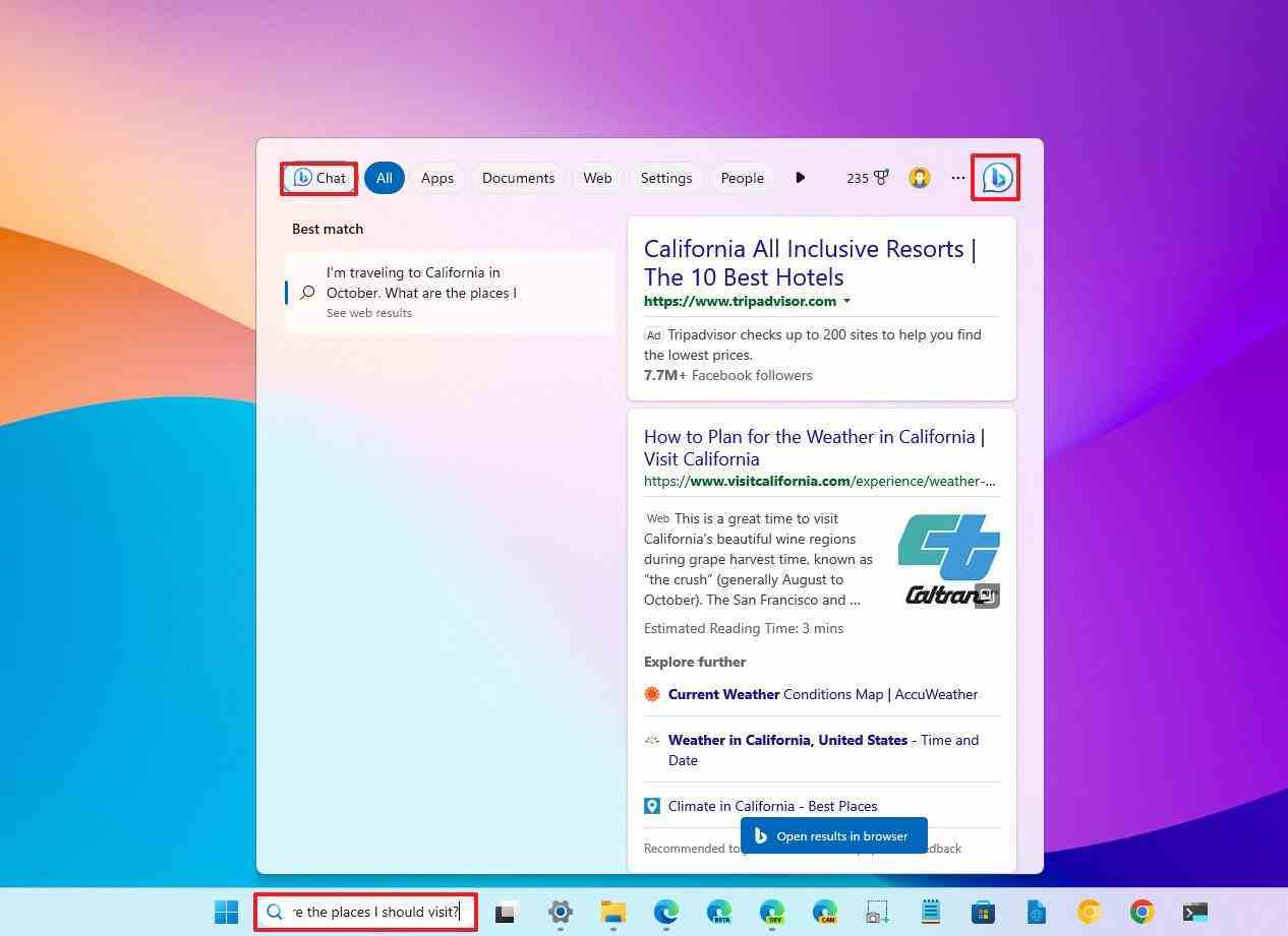 Bing Chat ile Windows 11 araması