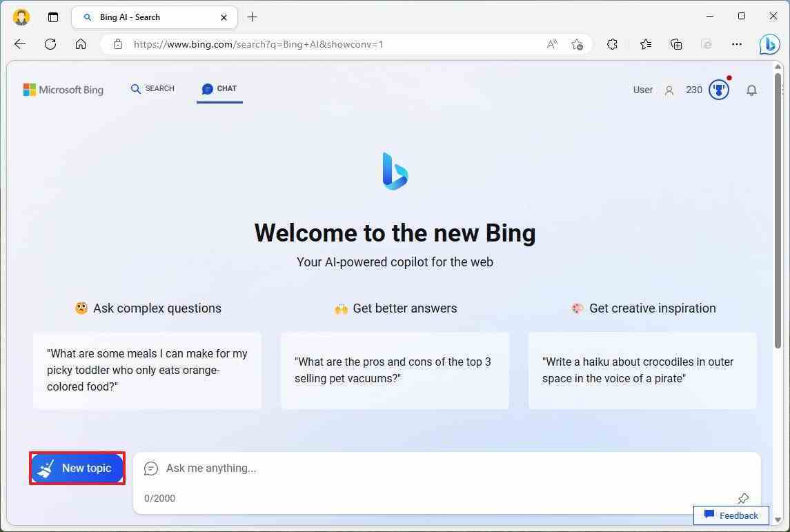 Bing Sohbet yeni konu