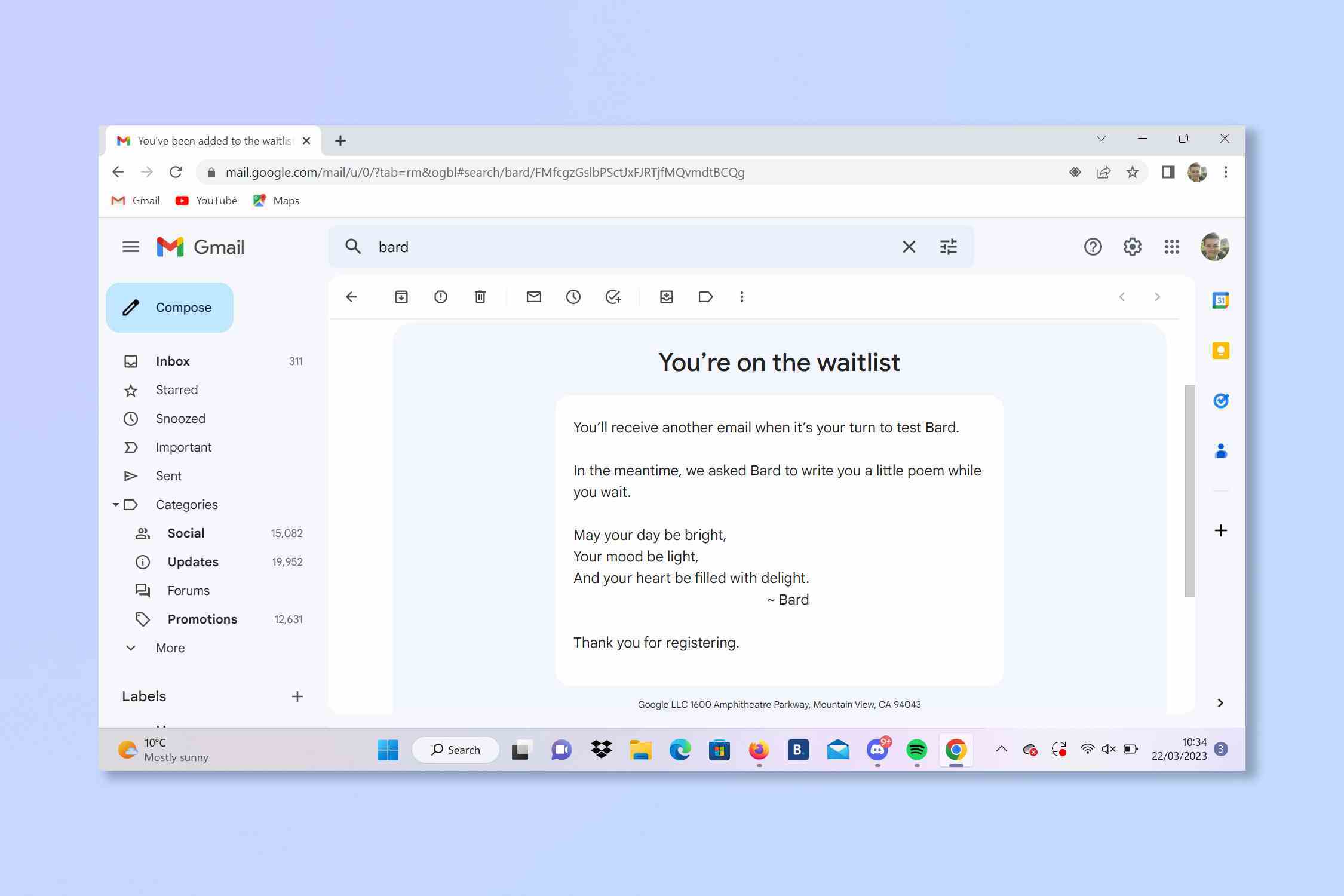 Google Bard bekleme listesi onay e-postası