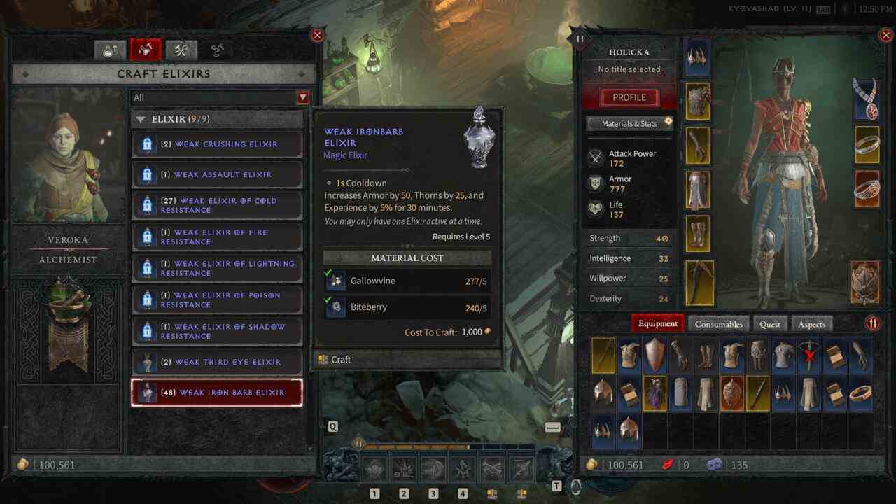 Diablo 4 beta'da toplam 9 İksir mevcuttu.