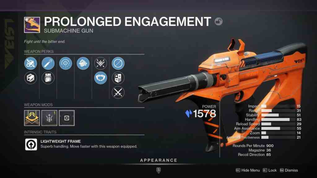 Destiny 2 Prolonged Engagement God Roll Silahı Envanterde