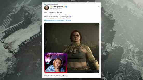 Diablo 4 hakkında bir kadın Druid karakterini gösteren ve yayıncıya nasıl benzediğini tartışan bir tweet