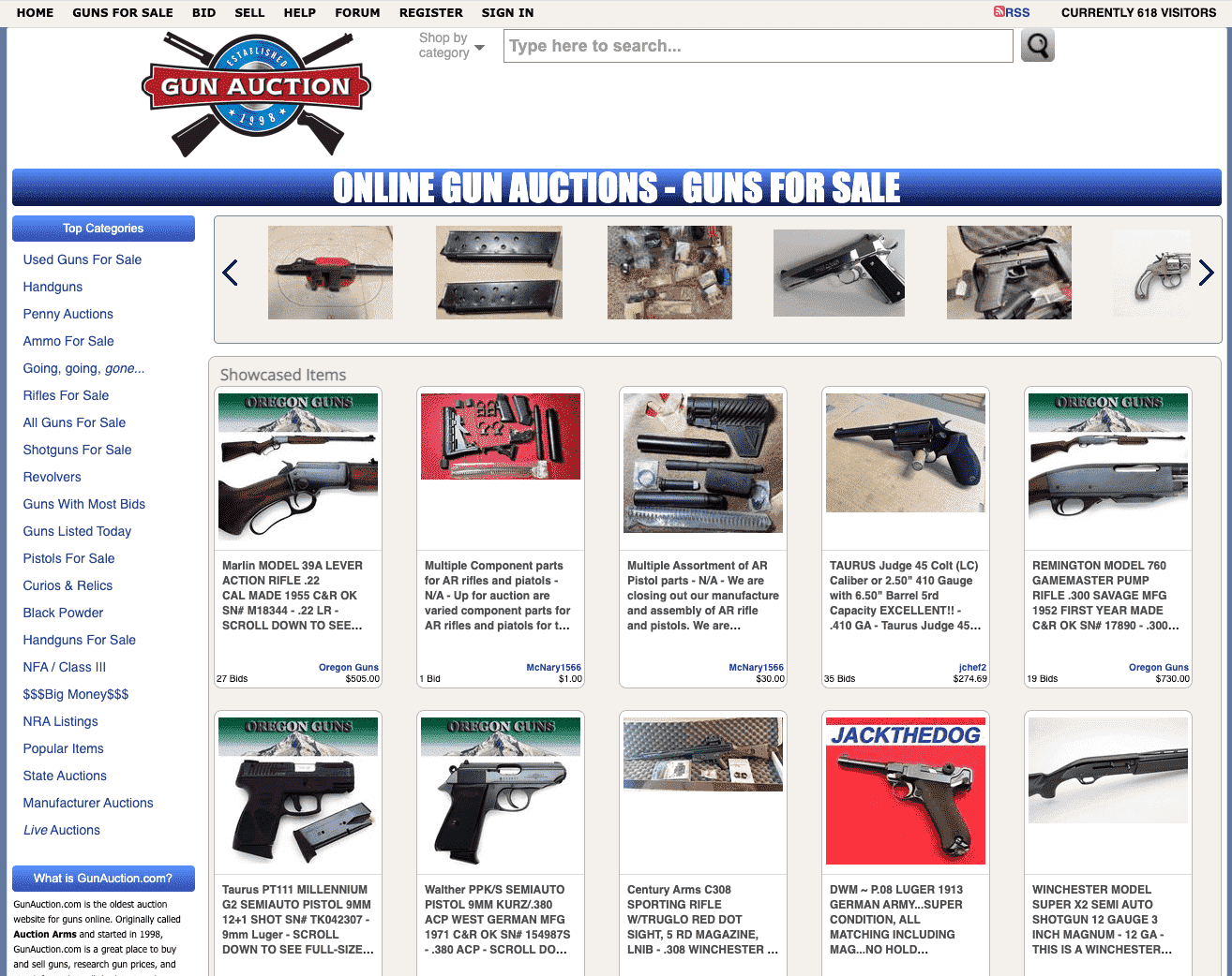 GunAuction.com'dan bir ekran görüntüsü