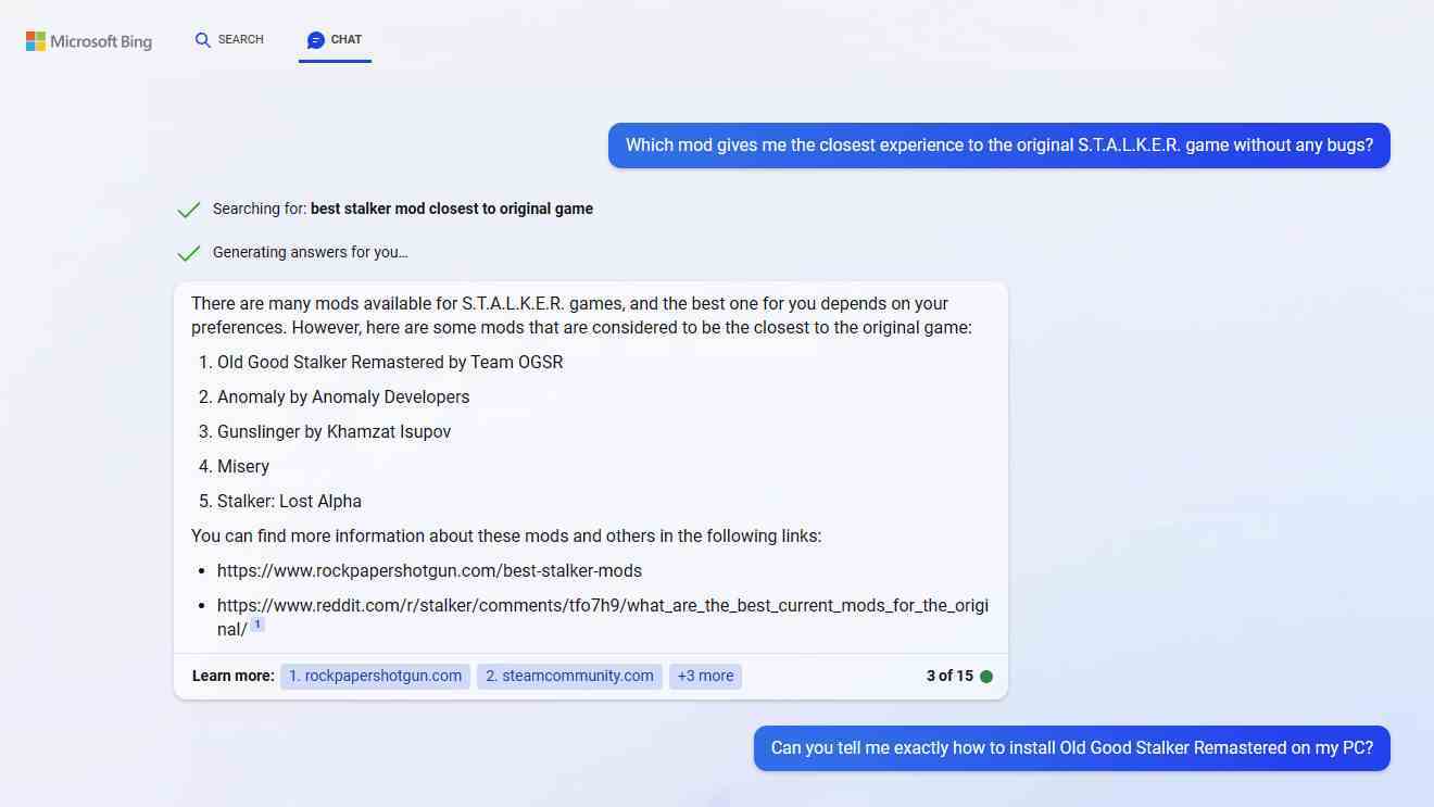 Bing Chat, PC oyunlarına modların nasıl yükleneceği ile ilgili soruları yanıtlar.