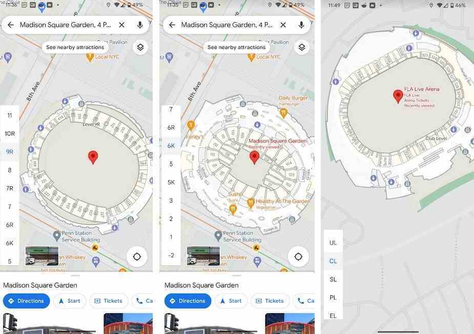 MSG (Rangers, Knicks) ve FLA Live Arena için farklı oturma seviyelerini gösteren Google Haritalar - En heyecan verici Google Haritalar deneyimi kullanıma sunulmaya başlandı