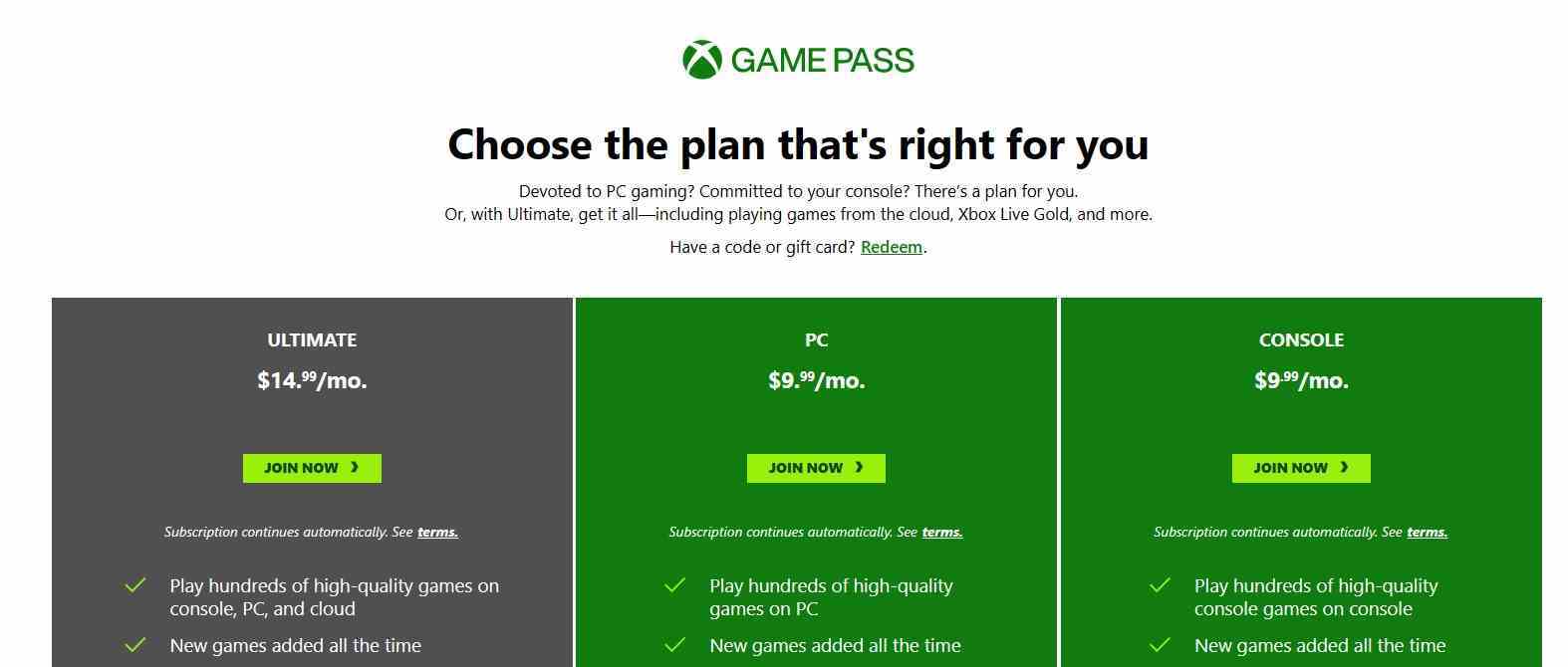Xbox Game Pass fiyat katmanları