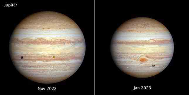 Jüpiter, Kasım 2022 ve Ocak 2023'te Hubble Uzay Teleskobu tarafından görüldü.