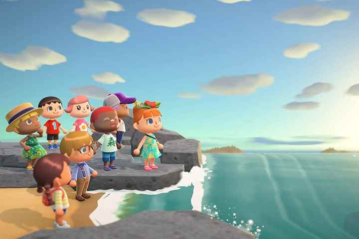 İnsanlar Animal Crossing'de bir plajda toplanıyor.