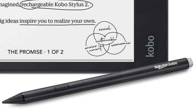 Kobo Elipsa 2E e-note'un üzerinde duran Kobo Stylus 2.