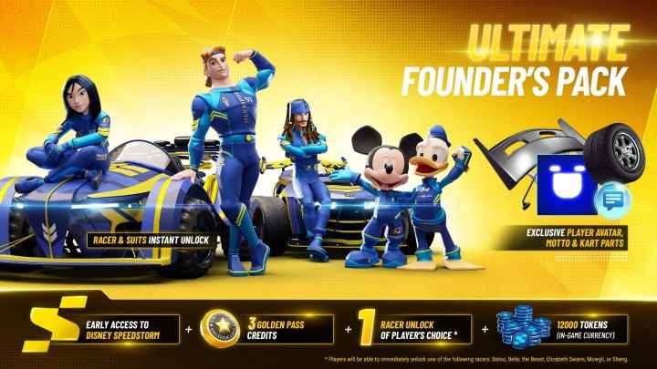 Disney Speedstorm Ultimate Founders Pack'e dahil olan her şeyin bir özeti.