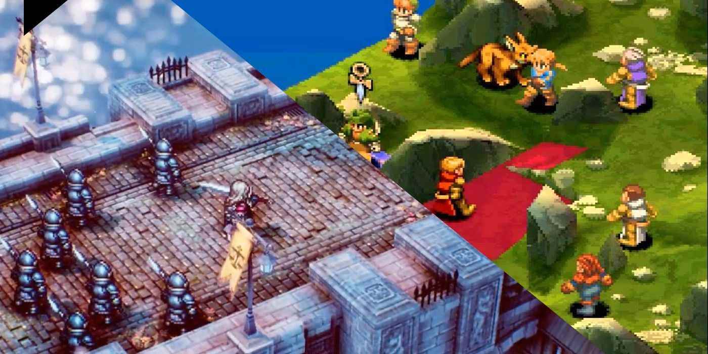 Solda Üçgen Stratejisini ve sağda Final Fantasy Taktiklerini gösteren bölünmüş ekran.