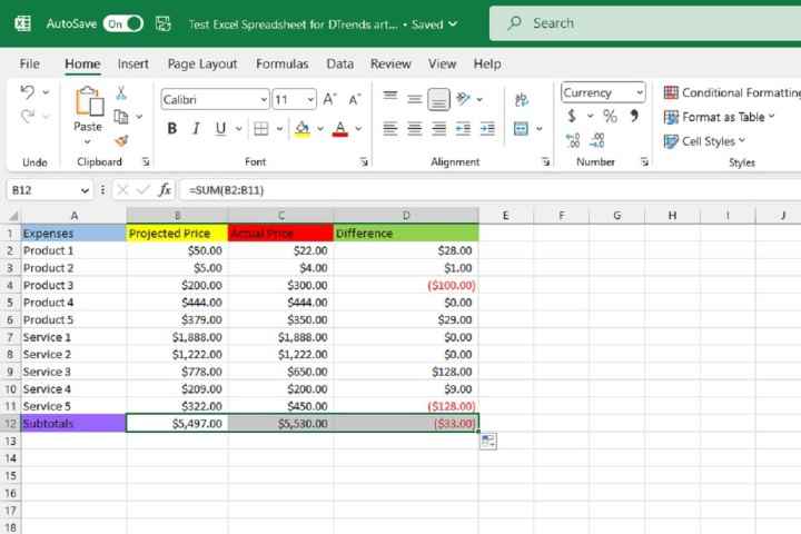 ChatGPT formülünü kullanarak Excel elektronik tablosunda kalan alt toplamları doldurma.