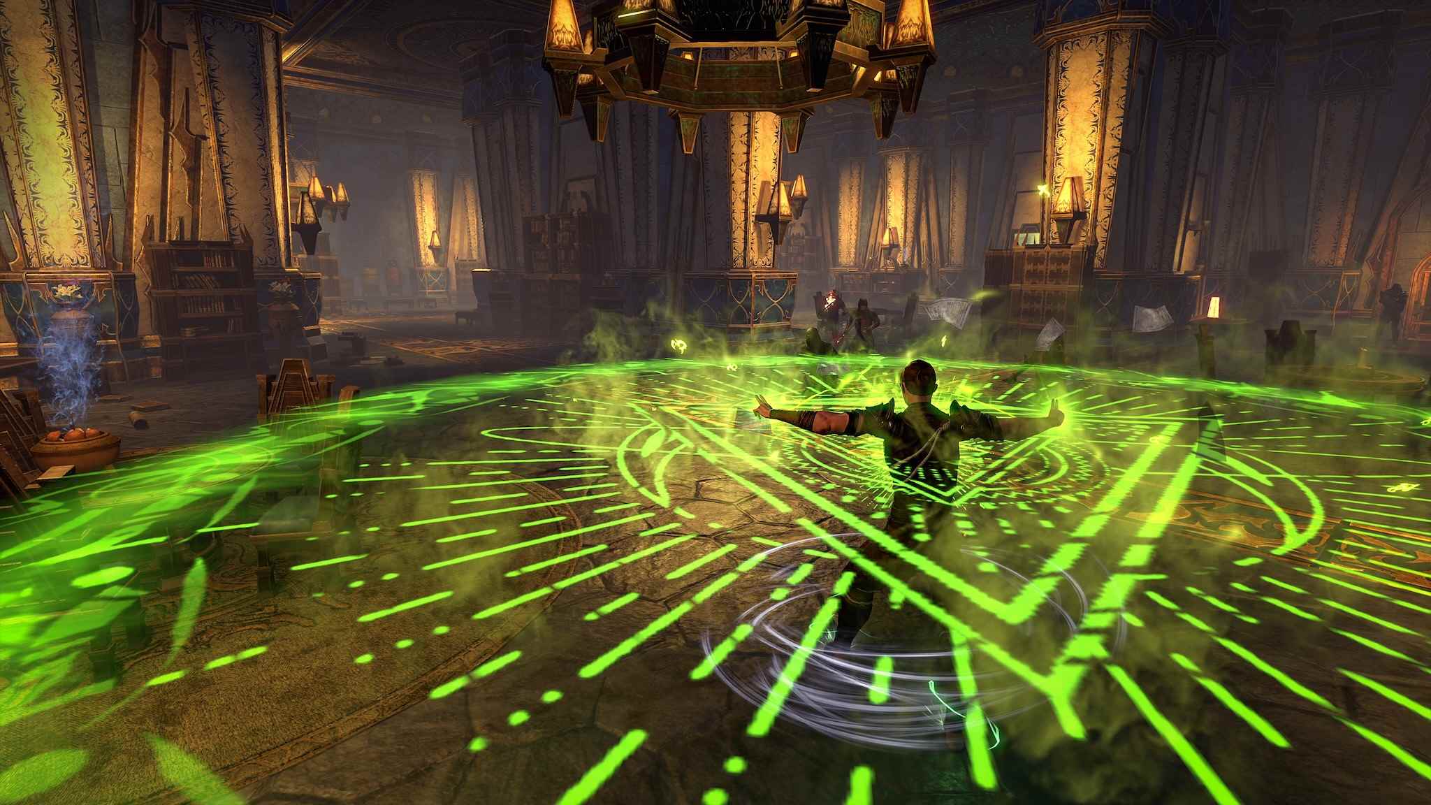 Elder Scrolls Online'dan ekran görüntüsü: Arcanist dövüşü gösteren Necrom