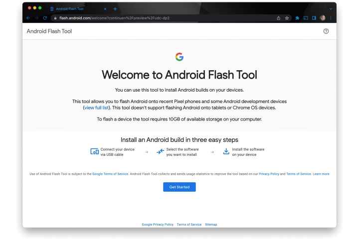 Google Chrome, Android Flash Aracı için karşılama sayfasını gösteriyor.