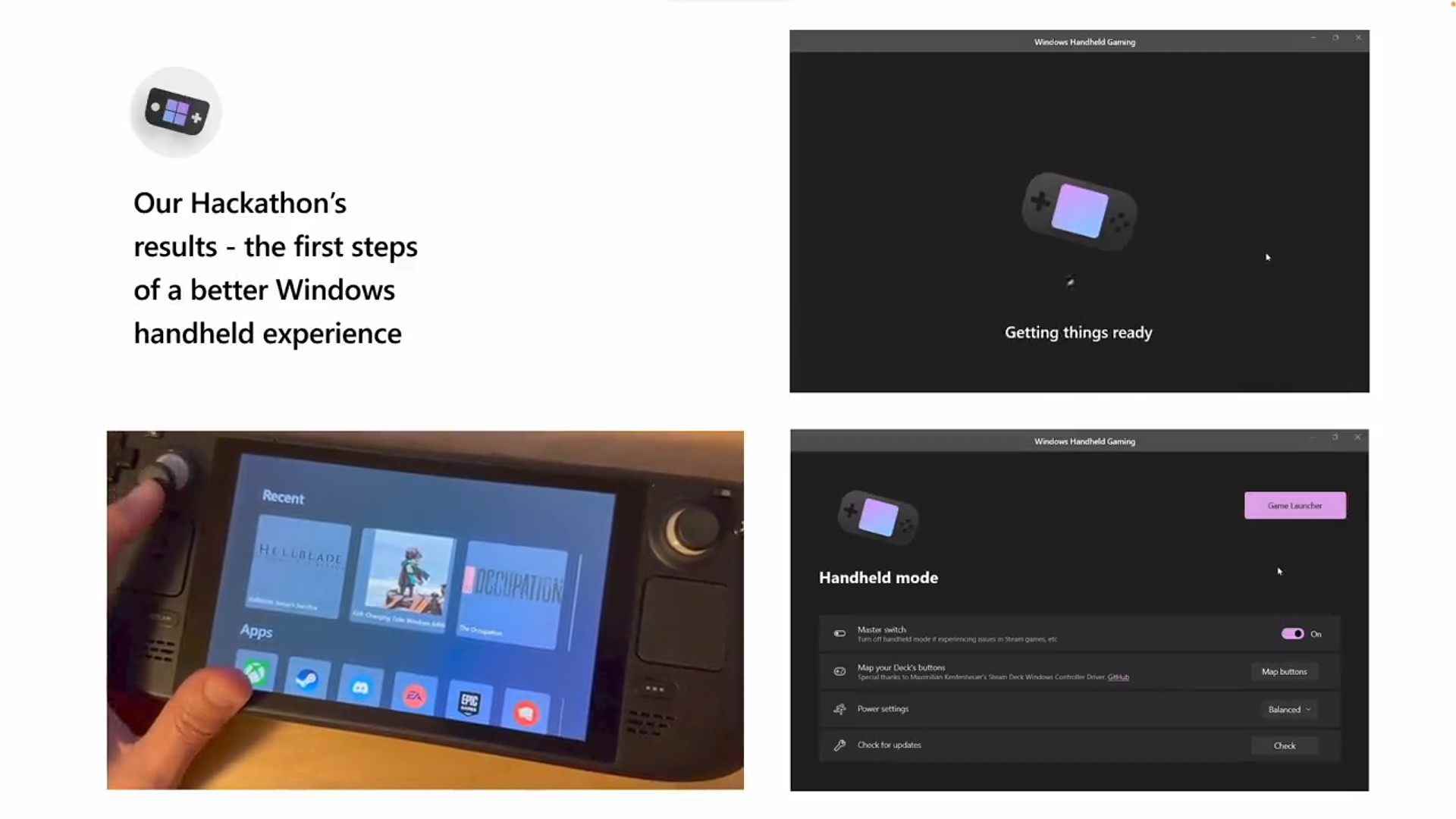 El modu ve vitrin simgeleri için menü seçenekleriyle Steam Deck'teki Windows 11 'oyun kabuğunun' sızdırılmış tarafları 