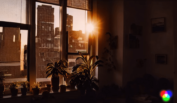 New York'ta bir çatı katının penceresinden sızan güneş
