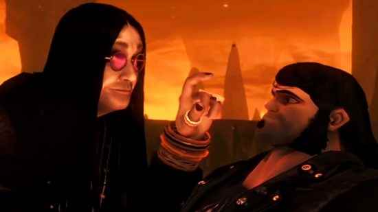 Double Fine Steam indirimi - Ozzy Osbourne, Brutal Legend'da Jack Black'in Eddie Riggs'ine parmağını kaldırıyor