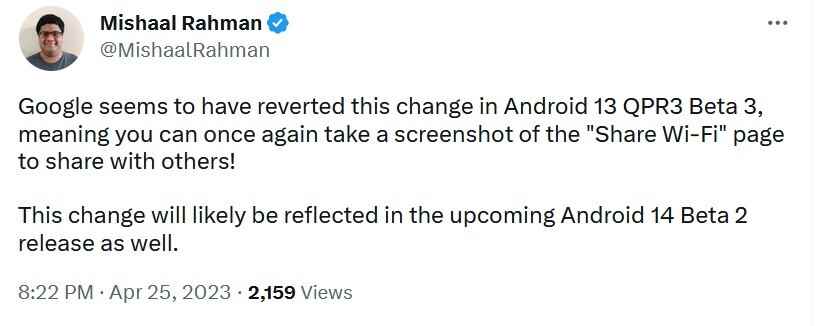 Rahman, Google'ın Haziran ayında Wi-Fi paylaşımını uyumlu Pixel modellerine geri getireceğini tweetliyor - Sonraki Pixel Özelliği Bırakma, Mart ayında bilerek kaldırılan bir özelliği geri getirecek