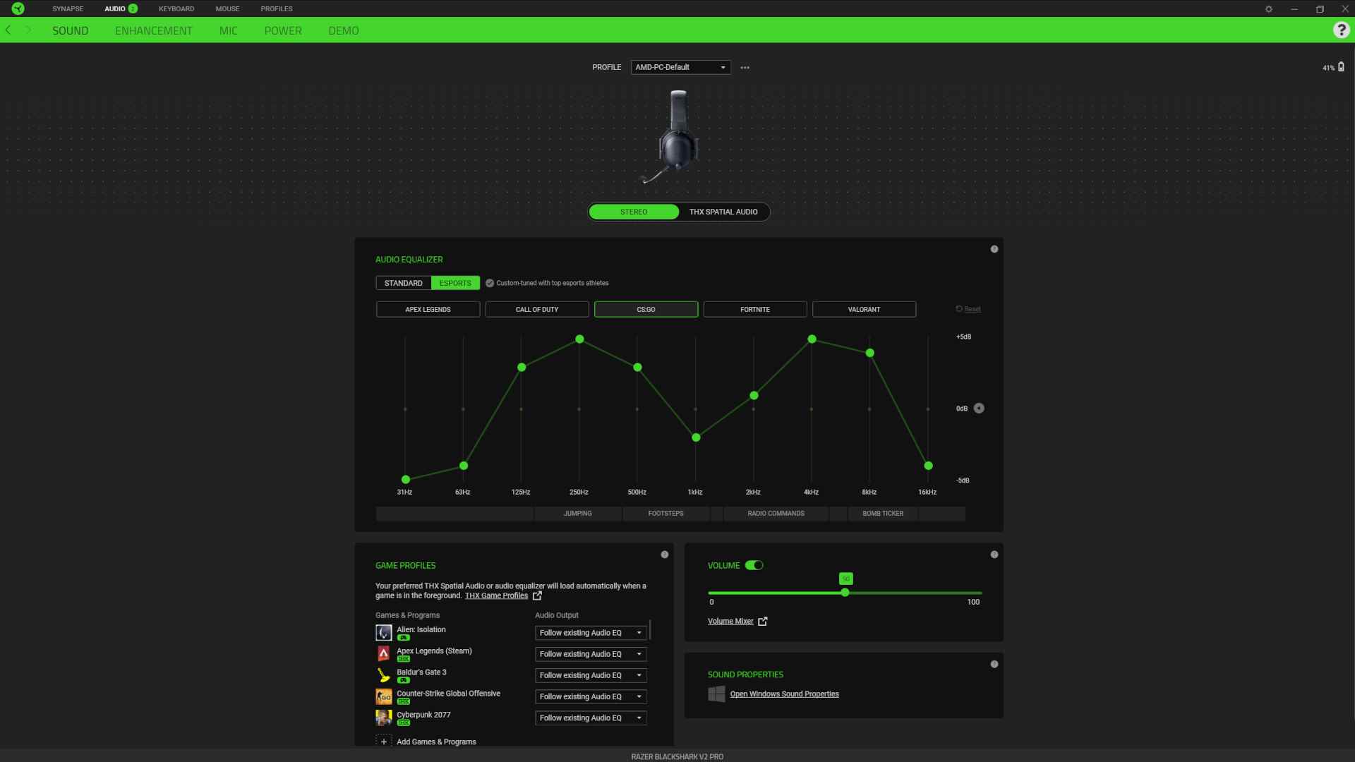 Razer BlackShark V2 Pro incelemesi: Razer Synapse yazılımının ekran görüntüsü
