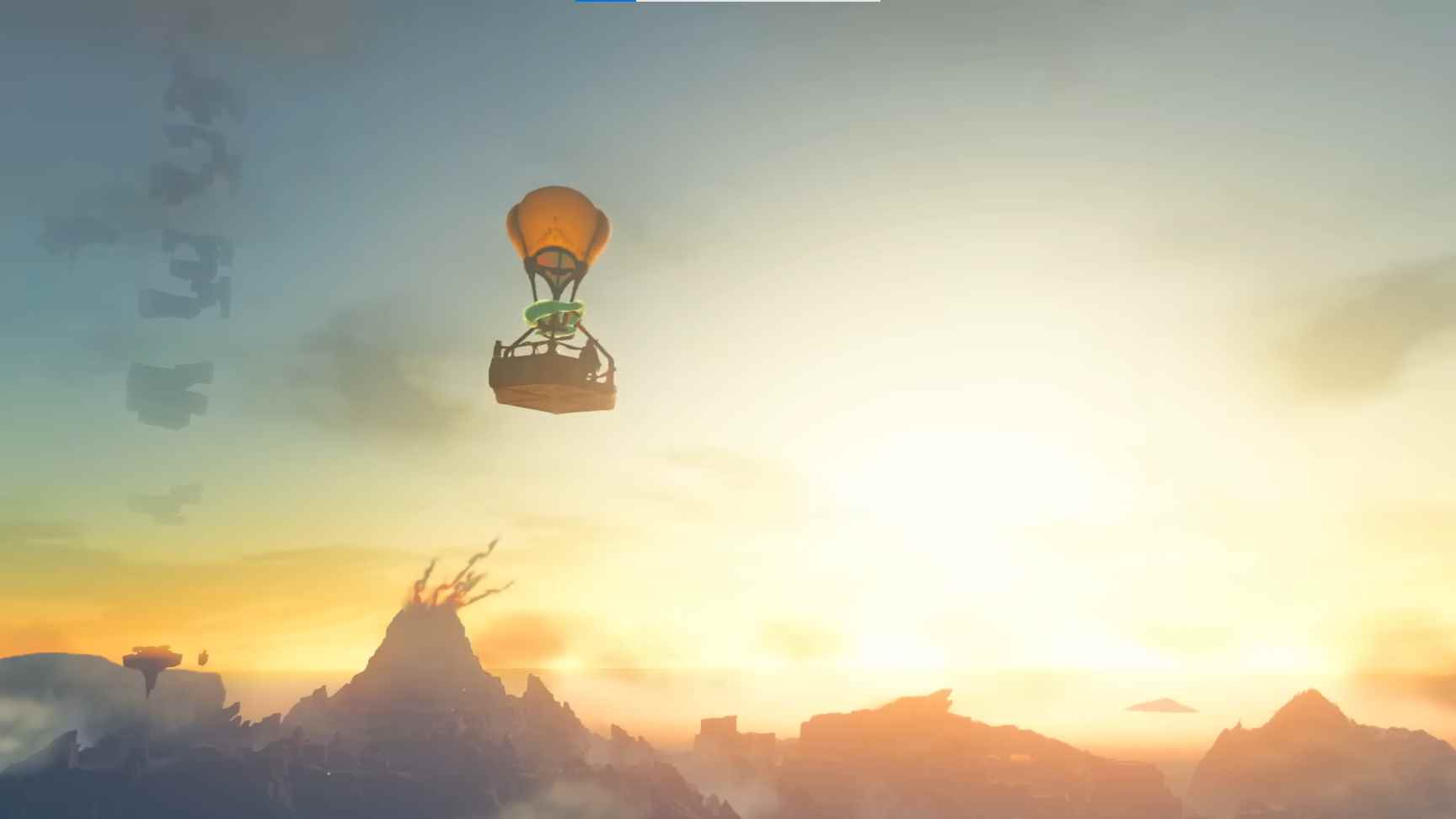 Ufukta Ölüm Dağı ile hyrule üzerinde uçan bir sıcak hava balonu