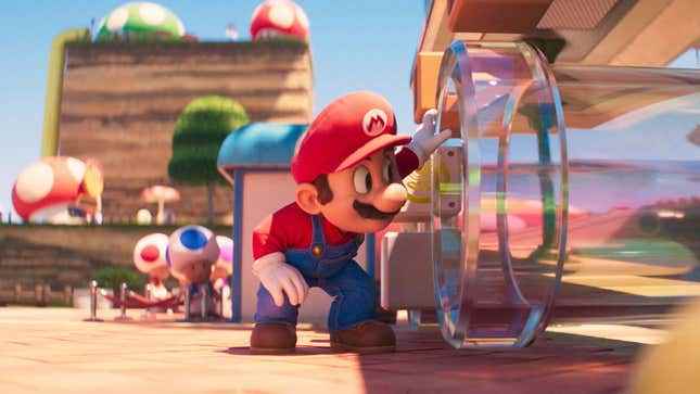 Mario bir boruya bakıyor.