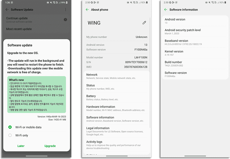 Android 13 ekran görüntüleri ile LG Wing