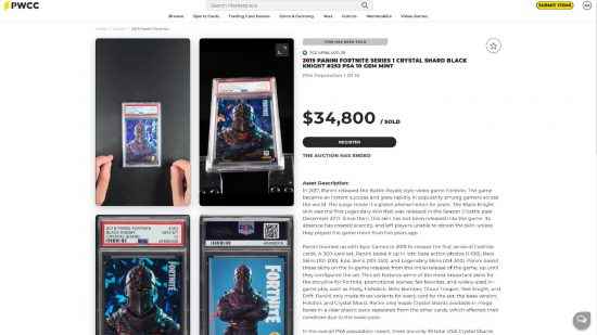 En çok satan Fortnite kartı - 2019 Panini Crystal Shard Black Knight PSA 10 değerli taş, PWCC Marketplace aracılığıyla 34.800$'a satıldı.