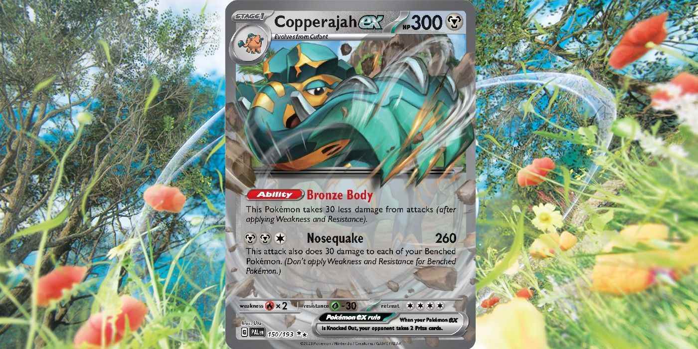 Pokémon TCG'nin Paldea Evolved genişlemesinden Copperajah eski kartı.