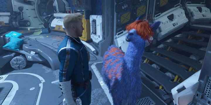 Star-Lord, Marvel'in Galaksinin Koruyucuları'nda bir lama ile konuşuyor.