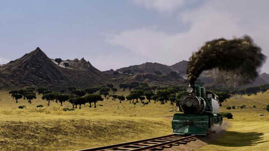 En iyi tren oyunlarından biri olan Railway Empire'da bir buharlı tren yokuşların arasından geçiyor.