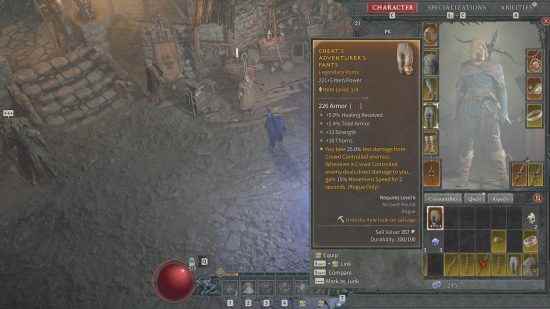 En İyi Diablo 4 Rogue Yapısı: oyuncuya bir çift pantolon tarafından verilen istatistiklerin özeti.