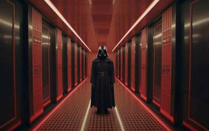 Darth Vader, The Galactic Menagerie'de bir koridorda duruyor.