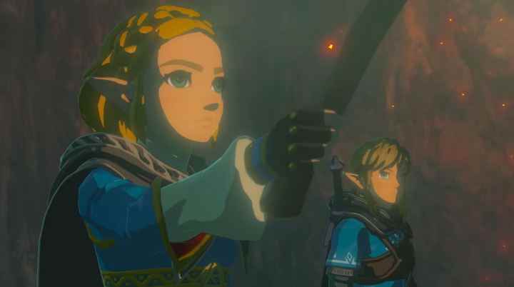 Zelda ve Link, The Legend of Zelda: Tears of the Kingdom'da bir şeyler keşfeder.