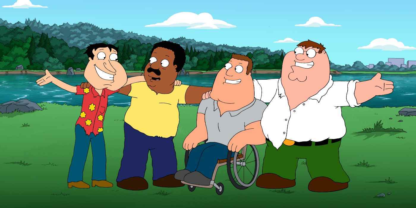 Family Guy'da Joe Swanson, Peter Griffith ve Cleveland hep birlikte gülümsüyor