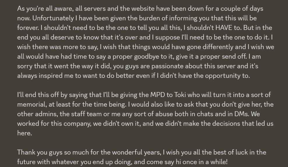 Minecraft'ın en büyük sunucularından biri kapandı: Minecraft sunucusu Mineplex'in kapatıldığını açıklayan bir açıklama