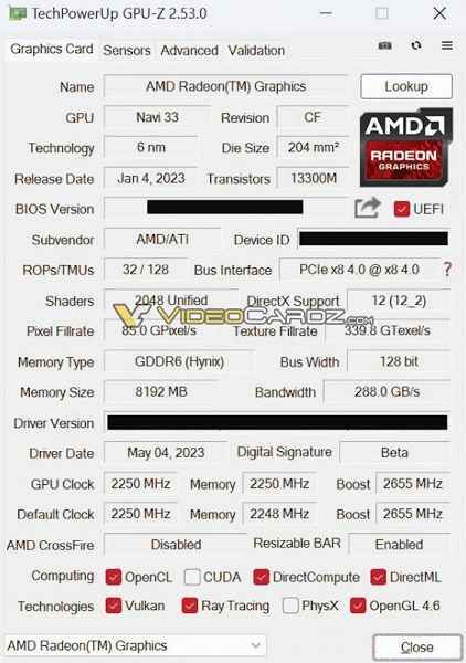 RTX 4060 doğrudan rakibinin gizliliği kaldırıldı.GPU-Z'de Radeon RX 7600 ekran kartı yanıyor