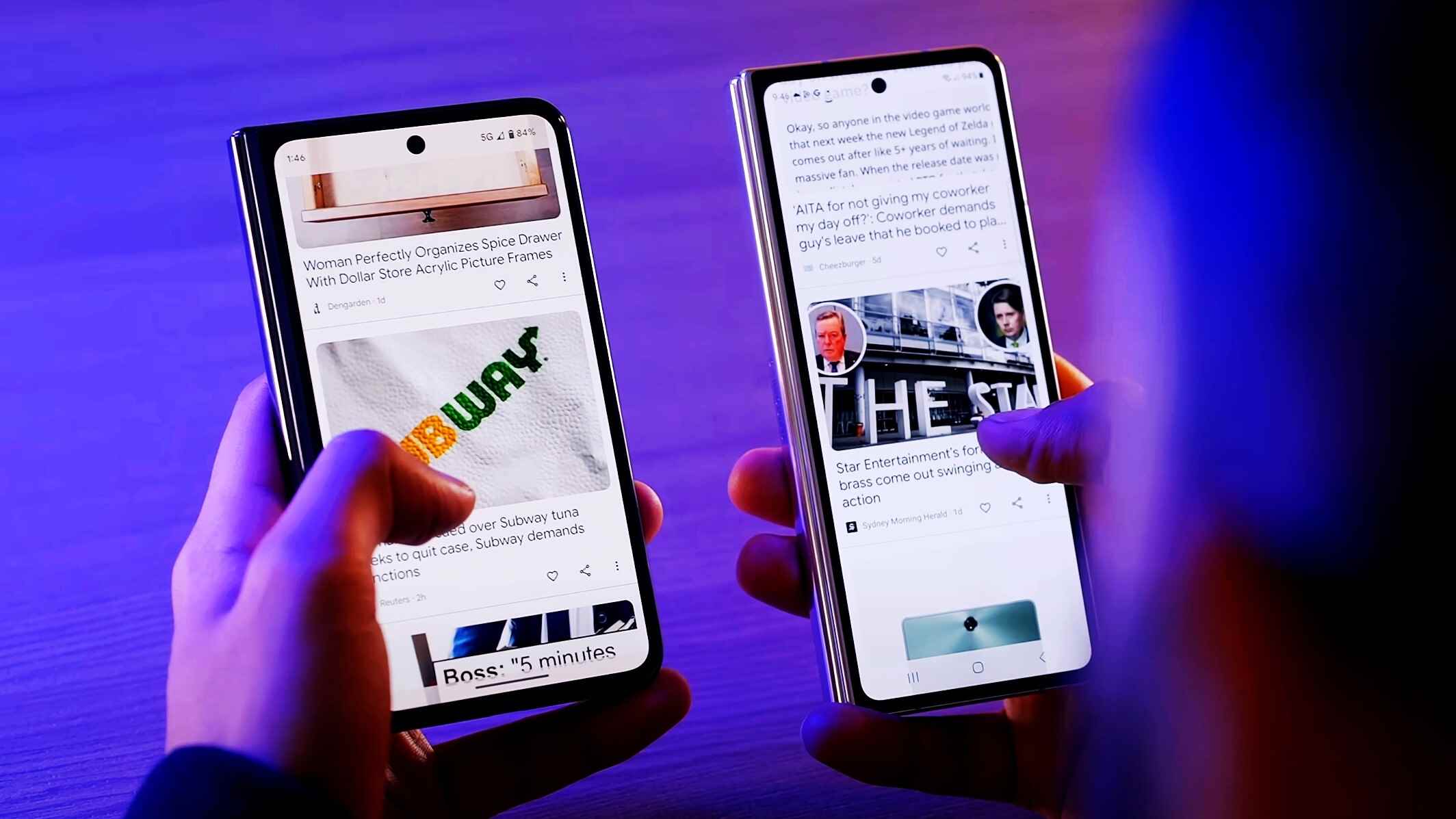 Pixel Fold (solda), Galaxy Z Fold 4 (sağda).  Google'ın katlanabilir ekranı daha pratik bir kapak ekranına sahiptir.  - Pixel Fold: Google'ın Galaxy Fold karşıtı katlanabilir ürünü, Samsung'un hatalarından pek ders çıkarmadı