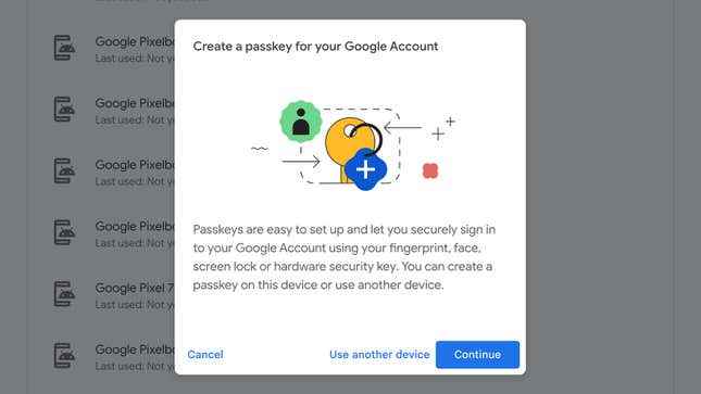 Bir Google hesabı için geçiş anahtarının nasıl oluşturulacağına ilişkin ekran görüntüsü