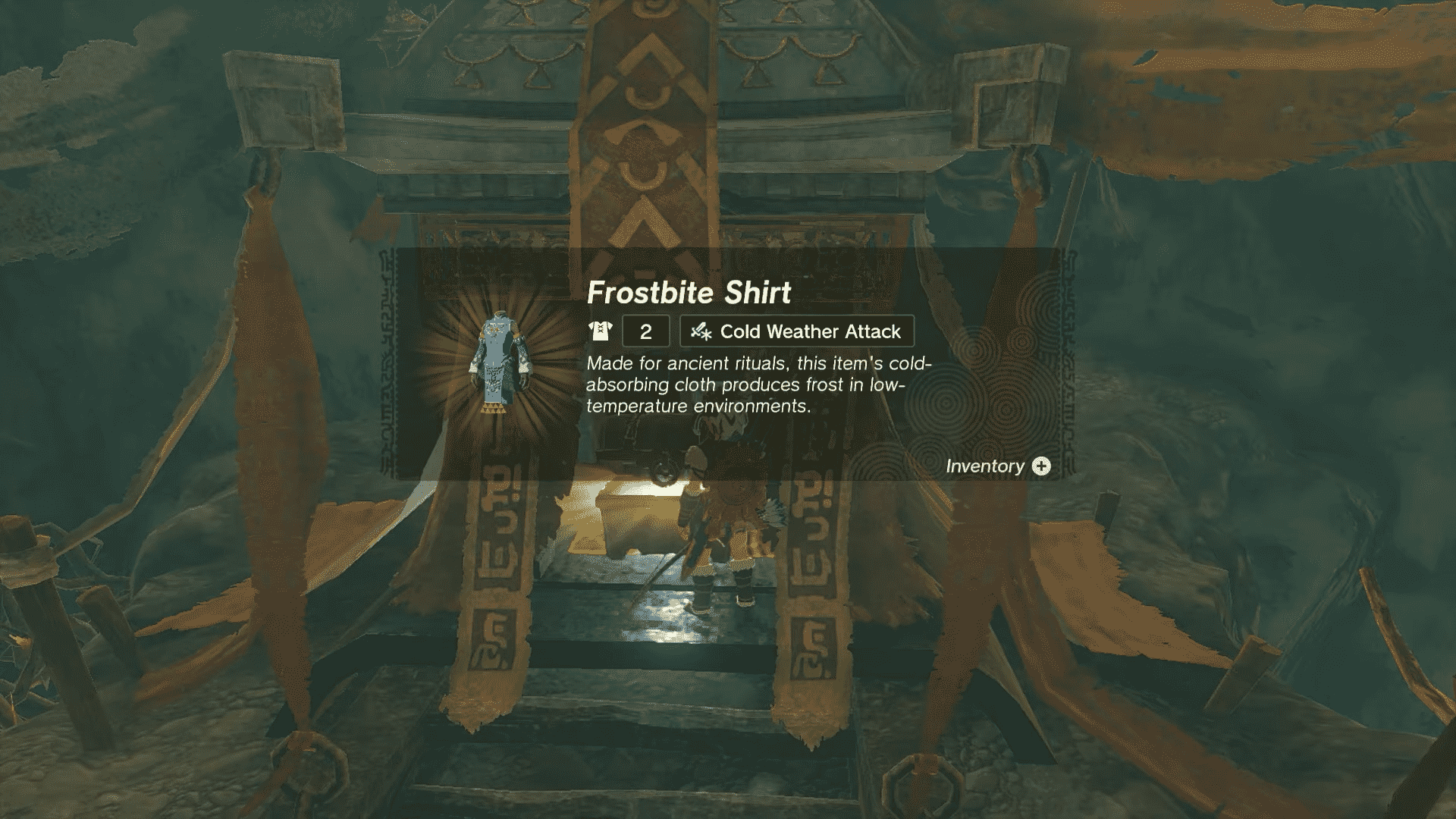 Zelda: Tears of the Kingdom's Link'in Frostbite Gömleği'ni almasından bir ekran görüntüsü.