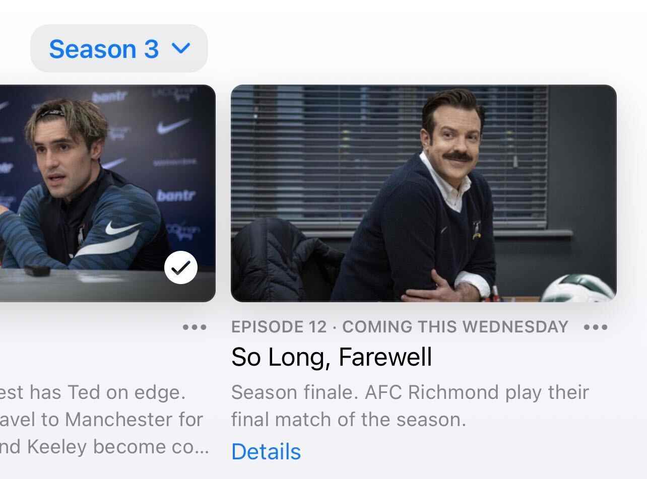 Apple TV uygulaması, Jason Sudeikis'in Ted Lasso rolünde olduğu Ted Lasso 3. sezon finali ön izlemesini gösteriyor