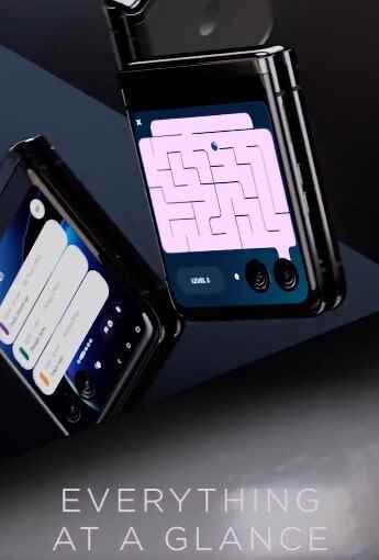 Sızan Motorola Razr 40 Ultra tanıtım videosundan ekran görüntüsü - Büyük Hızlı Görünüm ekranı, sızdırılmış bir Motorola Razr 40 Ultra/Razr+ tanıtım videosunun odak noktasıdır