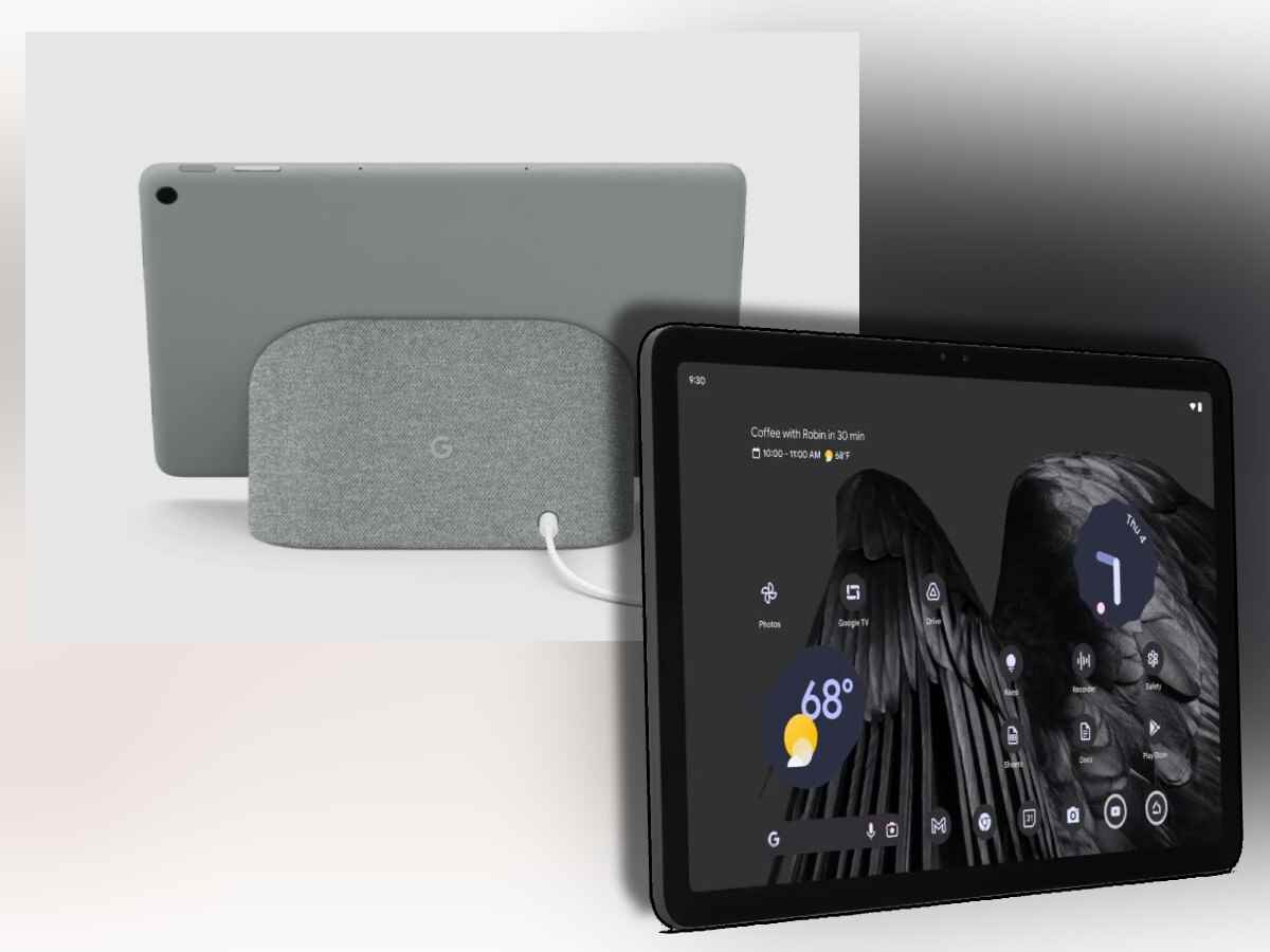Resmi Pixel Tablet görüntülerinden biri, sağdaki Charcoal'dakine karşı.  - Google, dock'suz gelen daha ucuz bir Pixel Tablet hazırlıyor olabilir mi?