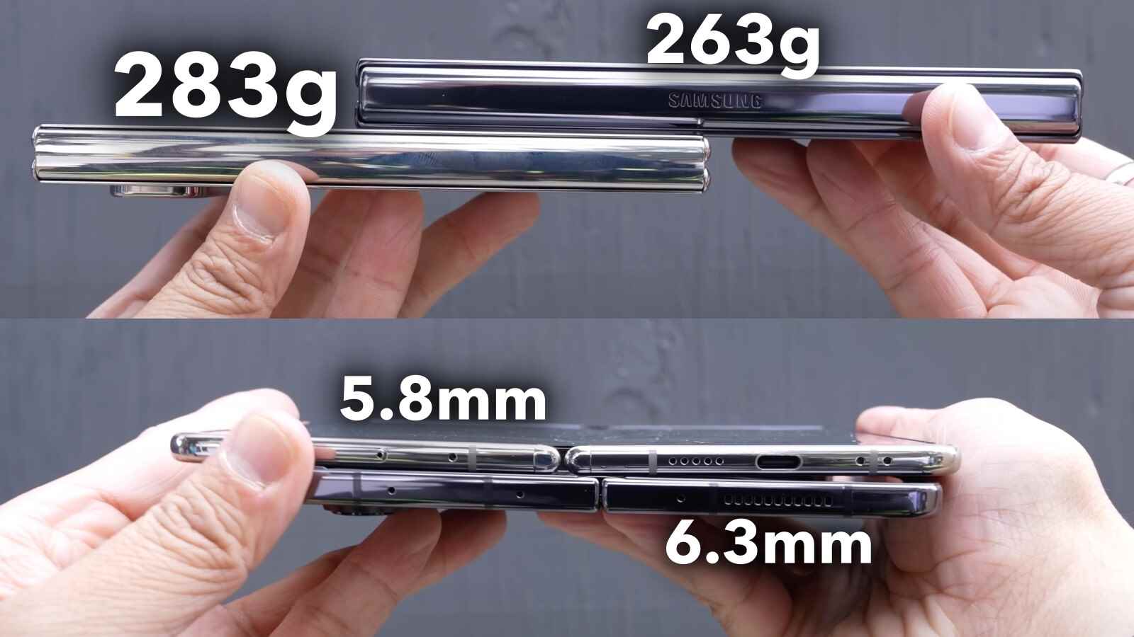 Pixel Fold, (zaten ağır olan) Galaxy Z Fold 4'ten belirgin şekilde daha ağır ama aynı zamanda fark edilir derecede daha ince.  - Pixel Fold: Google'ın Galaxy Fold karşıtı katlanabilir ürünü, Samsung'un hatalarından pek ders çıkarmadı