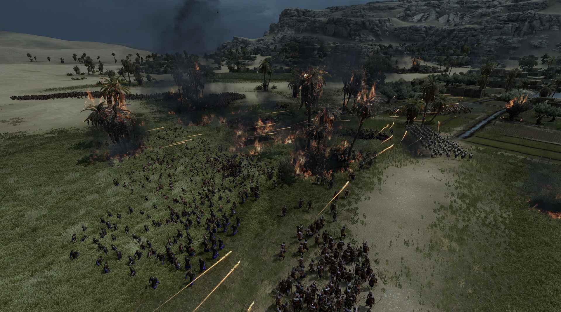 Total War: Pharaoh'da çıkan bir savaşın ekran görüntüsü.