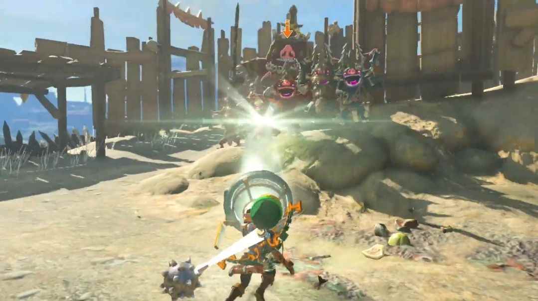 Link, Zelda Tears of the Kingdom'da birden fazla düşman üzerinde Ayna kalkanını kullanıyor