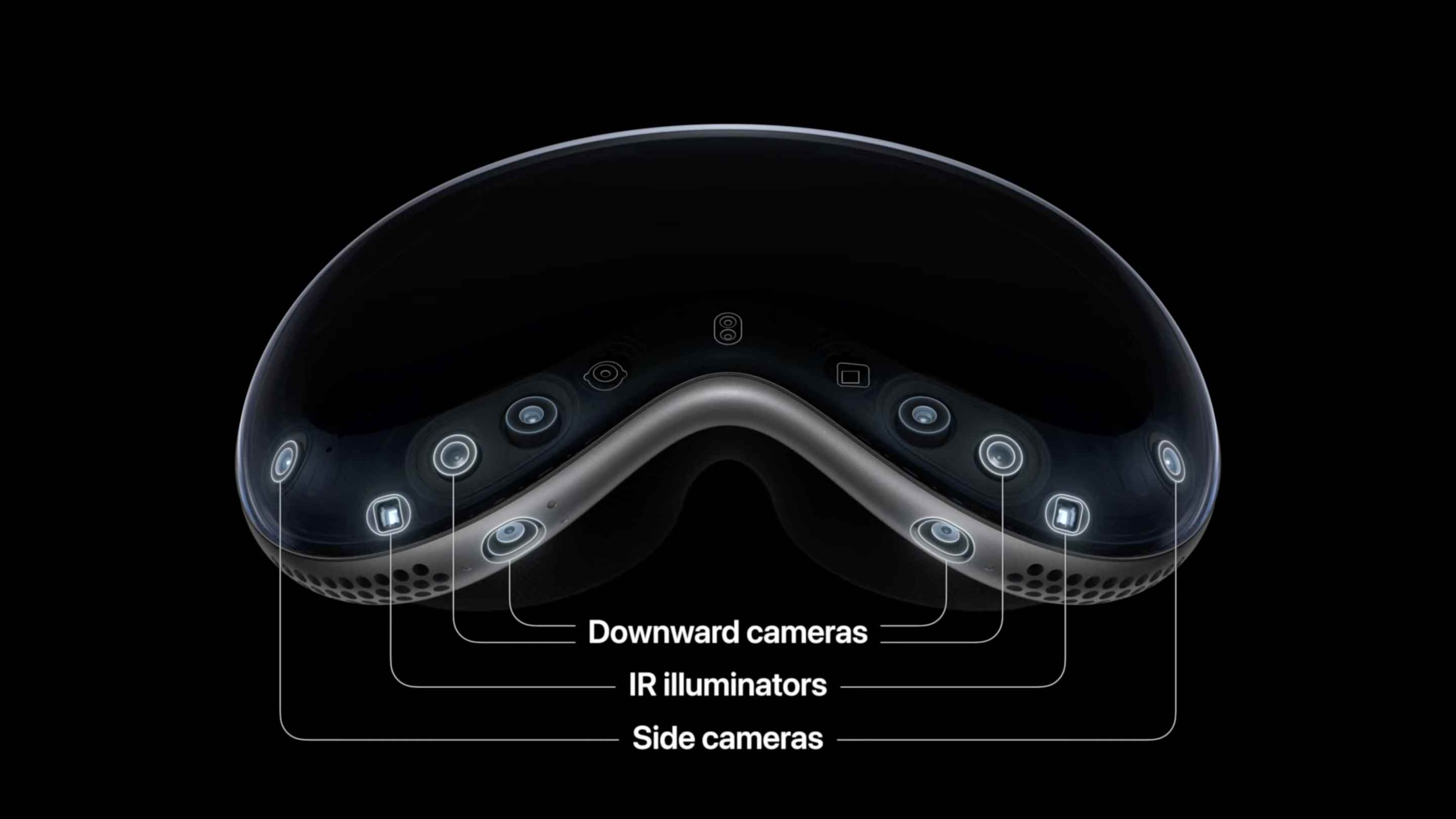Siyah bir arka plan üzerinde Apple Vision Pro kulaklık