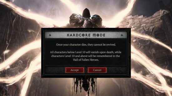 Karakterinizi bu oyun modunda başlatmadan önce kabul etmeniz gereken Diablo 4 Hardcore modunu açıklayan araç ipucu.